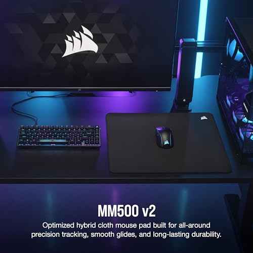 Corsair MM500 v2 Hybrid Cloth Gaming Large Mouse Pad ? 45cm x 40cm ? Spill-Proof Coating ? Anti-Fray Stitched Edges ? Non-Slip Rubber Base ? Black