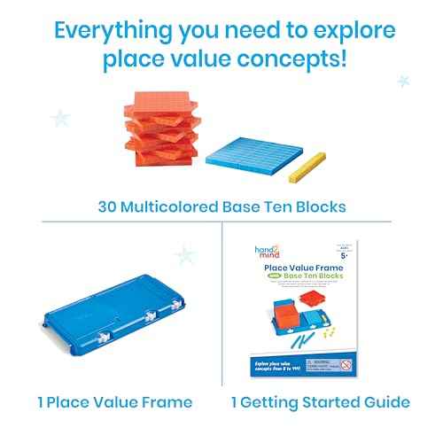 hand2mind Place Value Frame with Base Ten Blocks, Base 10 Blocks, Math Manipulatives Kindergarten, Montessori Math Materials, Counting Cubes, Classroom Supplies for Teacher Elementary