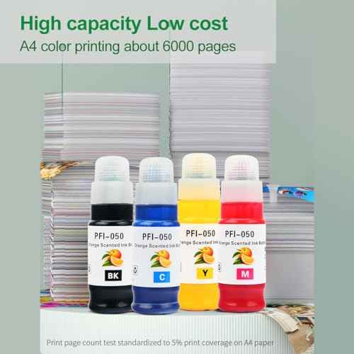 Ink Bottle PFI-050 Pigment Ink Tank 70ML (4-Pack, Black Cyan Magenta Yellow) PFI-050 PFI-050 Ink Cartridge Replacement for Canon imagePROGRAF TC-20 TC20MFP Large Format Printer