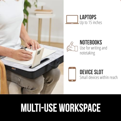 Gorilla Grip Marble Laptop Lap Desk 16.5 x 11.8 inches with Phone Holder, Portable Workstation for Up to 15.6-inch Laptops