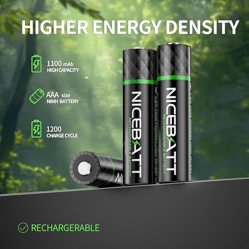 NICEBATT 16 Pack Rechargeable AAA Batteries 1100mAh NiMH Low Self-Discharge