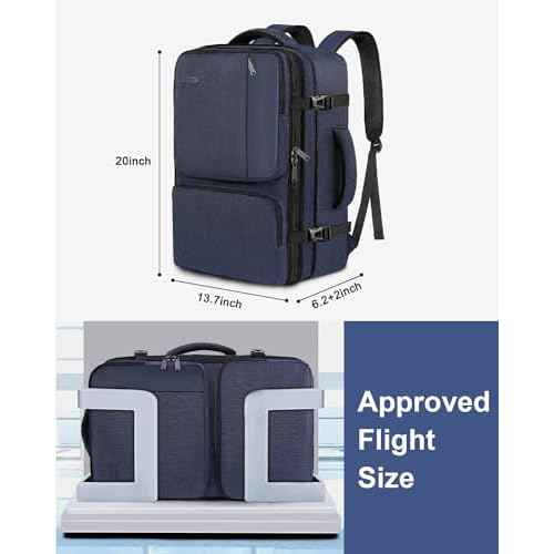 Vancropak Carry on Backpack, 47L Expandable Extra Large Travel Backpack with 3 Packing Cubes, Flight Approved Water Resistant Luggage Suitcase Weekend Duffle Bag Overnight Daypack for Men Women, Blue