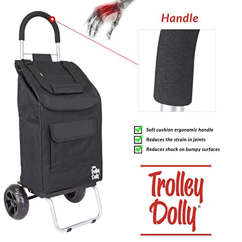dbest Trolley Dolly Folding Shopping Cart - Black with Removable Bag, 110 lb Capacity
