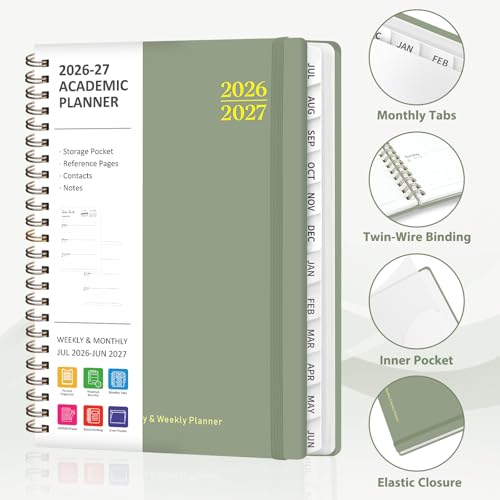 Valome 2026-2027 Academic Planner Jul 2026-Jun 2027, 6.3x8.5 inch Green Weekly & Monthly Organizer