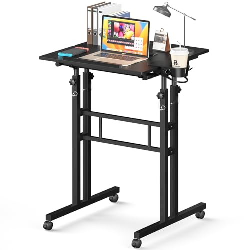 Small Standing Desk with Wheels, Tall Mobile Stand Up Table, Portable Standing Desk for Walking Pad, Rolling Table Adjustable Height, Rolling Computer Table for Tall Person