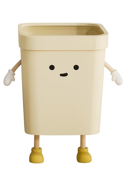 4.2-Gallon Cute Kids Trash Can - Durable Waste Basket Perfect for Kids Rooms, Classrooms, Pediatric Clinics - Beige Square-Shaped Trash Bin w/Arms & Legs - Comes with Removable Trash Bag Holder
