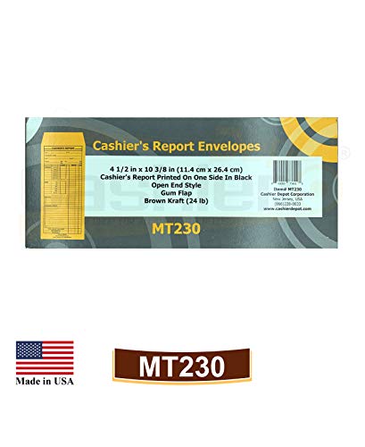 500 Cashier Report Envelopes - 4.5 x 10.38 in Brown Kraft, Sturdy 24lb, Gum Flap