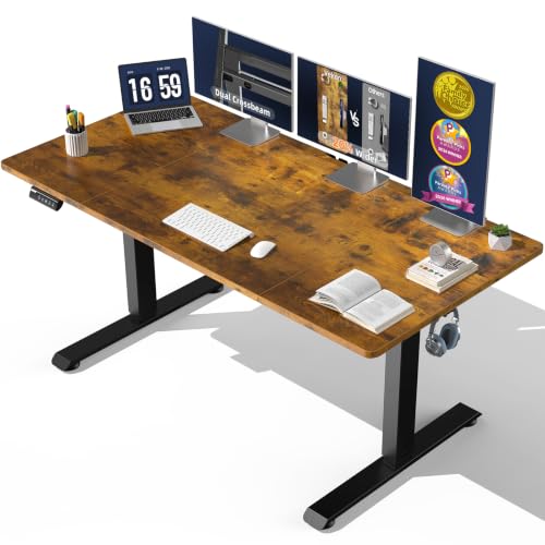 Veken 63x28 Inch Electric Height Adjustable Standing Desk - Brown | Wide Office Workspace