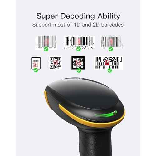 Inateck Bluetooth Barcode Scanner, 1D 2D QR Code Scanner Wireless with 2.4G, Bluetooth, and USB 3-in-1, 2600mAh Battery, Includes APP and SDK, Support Screen Scanning, BCST-23 Black