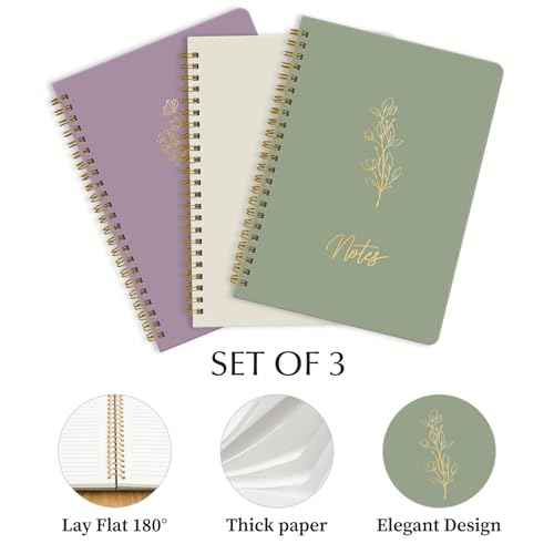 Taja Aesthetic Set of 3 Spiral Notebook for Work, A5 Cute Pretty Lined Journal for Women & Writing, College Ruled Journaling Notebooks, Perfect for School & Office Supplies - Serene Pastel