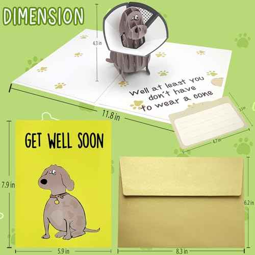 Funny Pop Up Get Well Soon Card, Humorous 3D Speedy Surgery Recovery Card for Friends Patient, Lovely Sympathy Cards for Men Women, At Least You Don't Have to Wear A Cone, Pug Cone Card