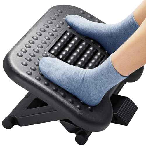 HUANUO Foot Rest for Under Desk at Work, Adjustable Footrest with Massage Texture and Roller, Ergonomic Foot Stool with 3 Height Position, 30 Degree Tilt Angle Adjustment for Home, Office