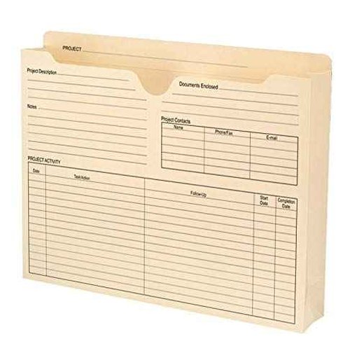 Smead Project File Jacket, Reinforced Straight-Cut Tab, Preprinted Front, Back and Tab, 2" Expansion, Letter Size, Manila, 50 per Box (75622) (Pack of 1)