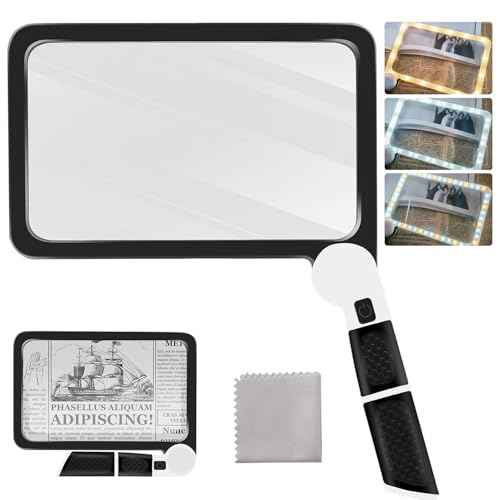 [Upgraded] 5X Magnifying Glass with Light, 48 LED Handheld Full Page Magnifier for Reading, Seniors, Low Vision, Foldable, Battery Powered, Great Gift for Parents & Elderly
