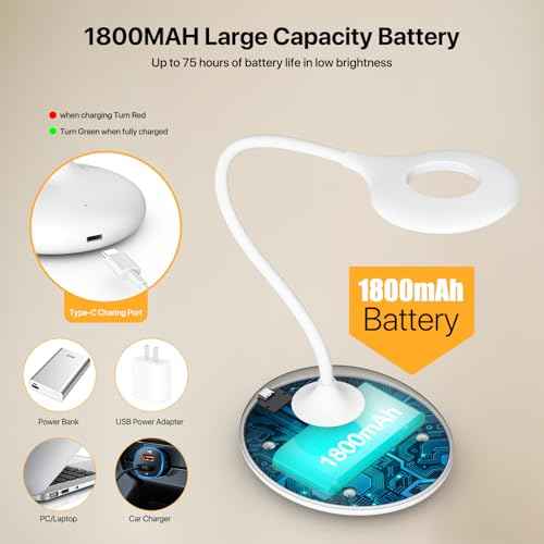 LED Desk Lamp with 3 Color Modes, Touch Control 30 LEDs Table Lamp, Stepless Dimming Reading Light,360¡Æ Flexible, Rechargeable Portable Eye-Caring Sleep Aid for Dorm Study Office Bedroom, White