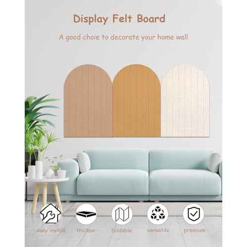 Foldable Bulletin Board, 0.35" Thick Felt Wall Tiles, Large Cork Board with Adhesive Sticker, Round Edges Wall Panels for Office Bedroom Living Room, Decorative Board (Beige, 47x24 inches)