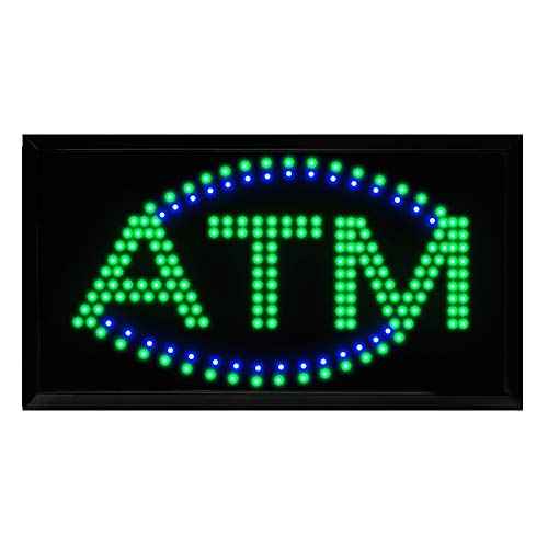 Boshen LED ATM Sign for Business LED Display Sign Display Animated Motion Advertisement Board with Switch Flashing & Steady Mode for Shops Wall Window Stores Bank 21" Lx 13"W(Square "ATM")