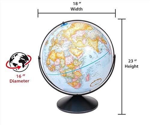 Replogle Blue 16-inch Desktop Globe with Raised Relief & Gyromatic Assembly