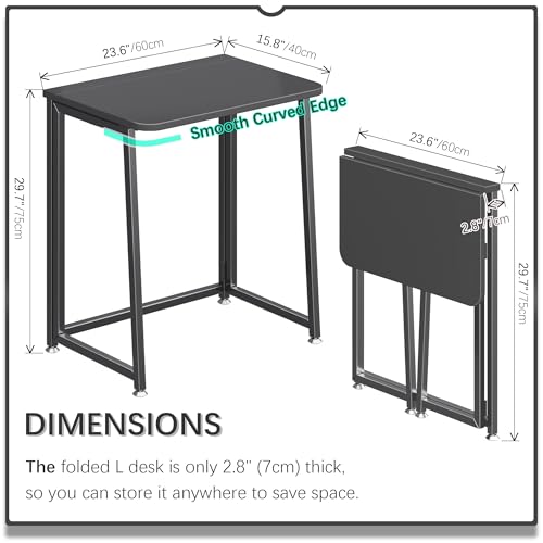 4NM 23.6" Foldable Mobile Computer Desk - Small Space Saving Home Office Table, All Black