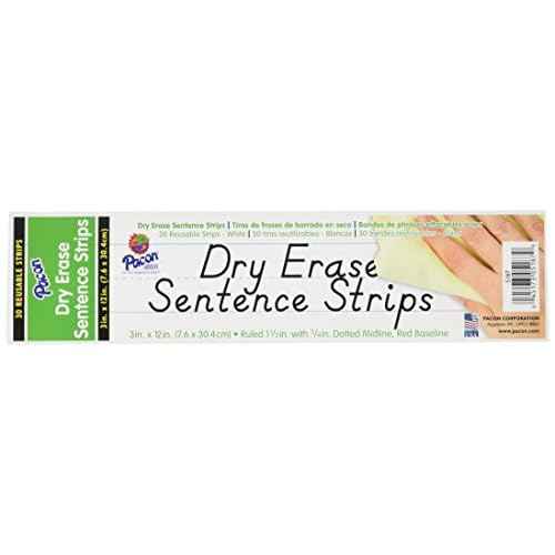Pacon¢ç Dry Erase Sentence Strips, White, 1-1/2" X 3/4" Ruled, 3" x 12", 30 Strips