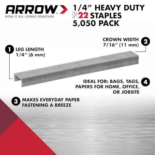 Arrow P22 Staples #224-1/4 Inch 6 mm for Staplers - Fastener Staples - 6-pack - 30,300 TOTAL STAPLES
