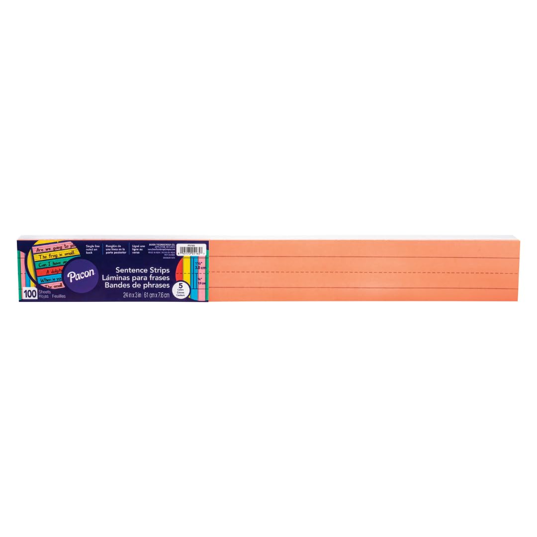 PACON - ASE Pacon Sentence Strips, 24 x 3 Inches, Assorted Colors, 100/Pack (PAC5165)