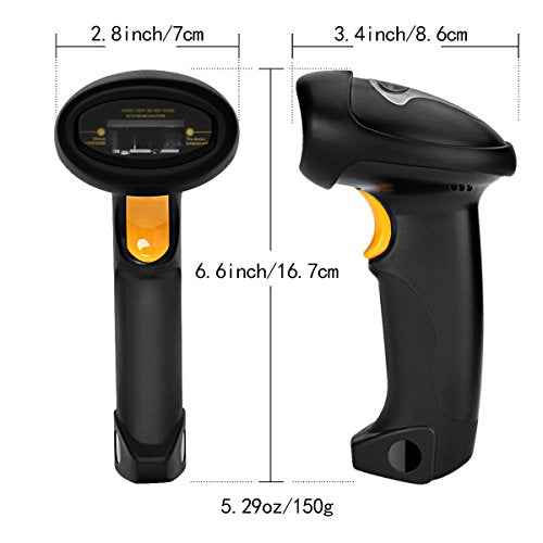 Barcode Scanner (2.4GHz Wireless USB Automatic & USB2.0 Wired) Rechargeable 1D Handheld Bar-Code Reader Support for FedEx and USPS Maximum Offline 2600 Code Entries
