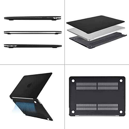 MOSISO Compatible with MacBook Air 13 inch Case M1 Chip 2021-2018 Release A2337 A2179 A1932, Plastic Hard Shell&Keyboard Cover&Screen Film&Storage Bag for MacBook Air 13.3 inch Case, Black