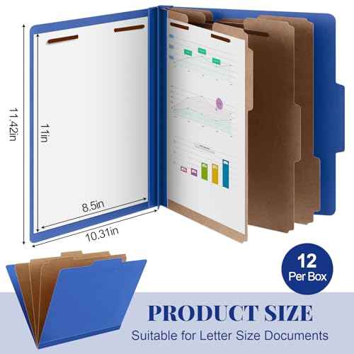 Skyygemm 12 Pcs Classification Folders Letter Size, 3 Divider Pressboard File Folder with Fasteners, Expanding File Organizer Bulk for Teachers, Clergy, Office, Church, Christmas Donations (Dark Blue)