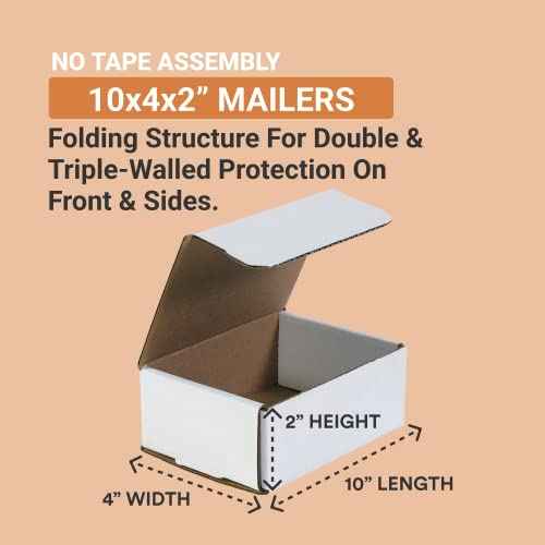 AVIDITI Shipping Boxes Flat 10"L x 4"W x 2"H, 50-Pack | Corrugated Cardboard Box for Packing, Moving and Storage 10x4x2 1042