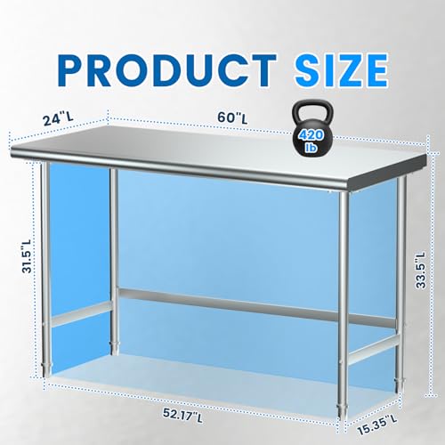Treshin 24x60 Inch Open Base Commercial Stainless Steel Work Table