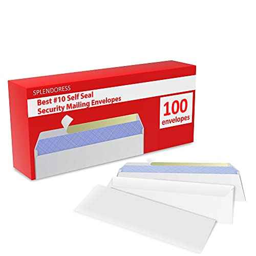 #10 Envelopes Letter Size Self Seal | 100 Business Mailing Security Peel and Sealing Envelope | 100% Tinted | no 10 White Windowless Legal Regular Plain Envelops Pack | 4-1/8 x 9-1/2 Inches | 24 LB