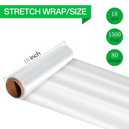 Elxrict 18in Clear Heavy Duty Stretch Wrap Roll 1500ft - 4 Pack