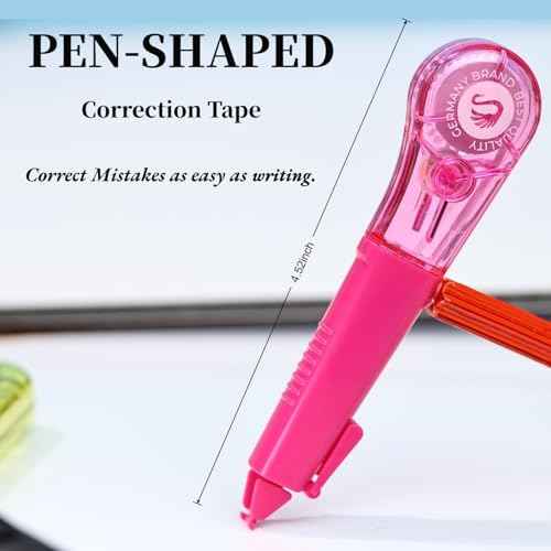 19.69ft Correction Tape Pen, 5-Count Pack, Dry Instantly, Stretch Resistant, not Easy to Break, as Smooth as Writing, Perfect for School, Office Supplies, Black White Red Yellow Blue