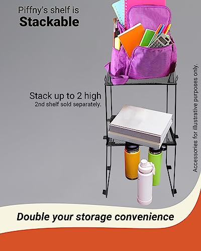 Piffny Locker Organizer Shelf Black 2 Pack - Stackable, Adjustable for School & Gym Lockers