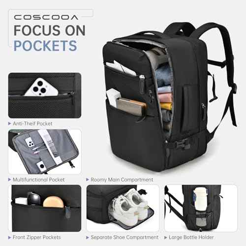 Expandable Carry On Travel Backpack,For Frontier Airlines Personal Item Bag 18x14x8 Underseat Travel Duffel Bag,17 inch Laptop Backpack Flight Approved