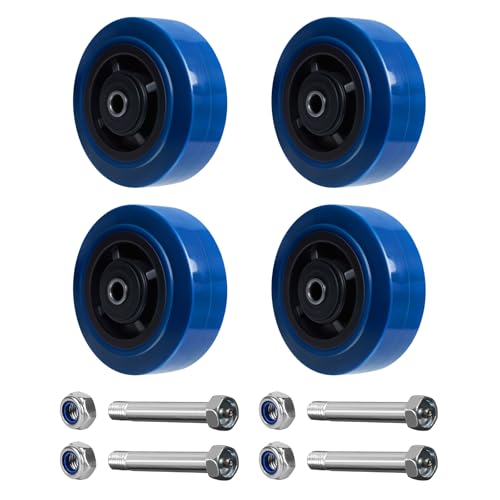 5" x 2" Caster Wheels, Polyurethane on Polyolefin Core Wheel with Roller Bearing- 1/2" Bore, Heavy Duty Caster Wheel for Industrial/Commercial-800 lbs Capacity(Blue, 4 Pack)