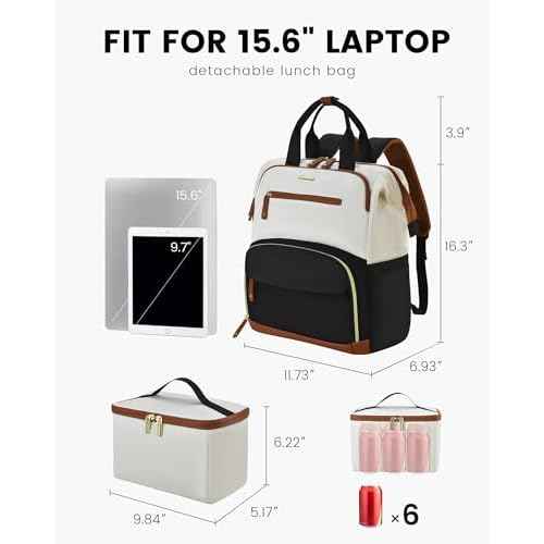 LOVEVOOK Lunch Backpack for Women, 15.6 Inch Laptop Bag with Insulated Cooler Lunch Box, Work Backpack for Teacher Nurse, Travel Backpack Lunch Bag for Camping Picnic Daily Use