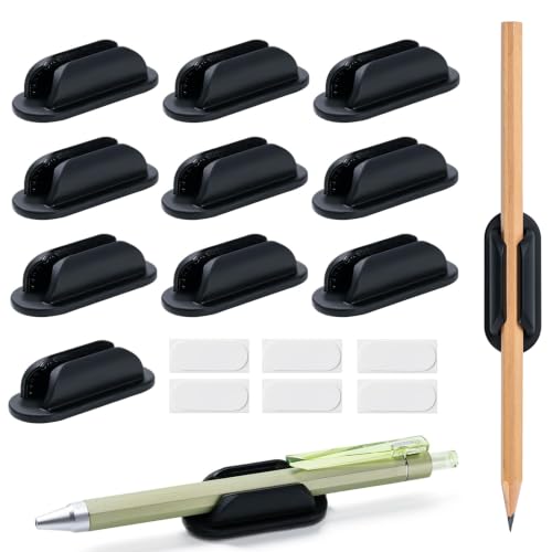 UEHSNI Black Adhesive Silicone Pencil Holders 10 Pack for Desk & Wall