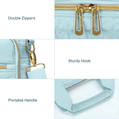 MOSISO 15-15.6 inch Laptop Bag, Briefcase for Women&Men, 16 inch Square Quilted Computer Messenger Bag Office Travel Business with 3 Pockets&Strap, Ice Blue