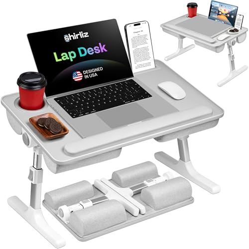 Gray Foldable Bed Desk with Legs & Cushions - 2-in-1 Laptop & Bed Tray for Adults