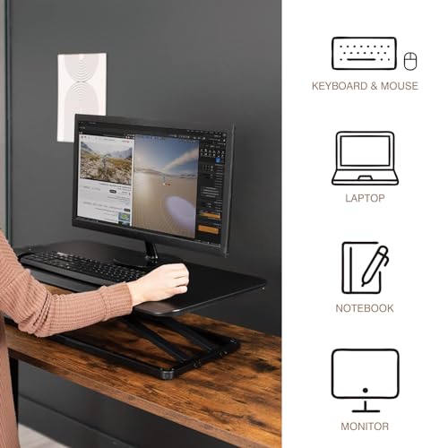 Rlozftel Standing Desk Converter, Height Adjustable Stand Up Desk Riser with 7 Height Levels, Compact Sit Stand Desktop Converter for Laptop or Single Monitor, Office Workstation