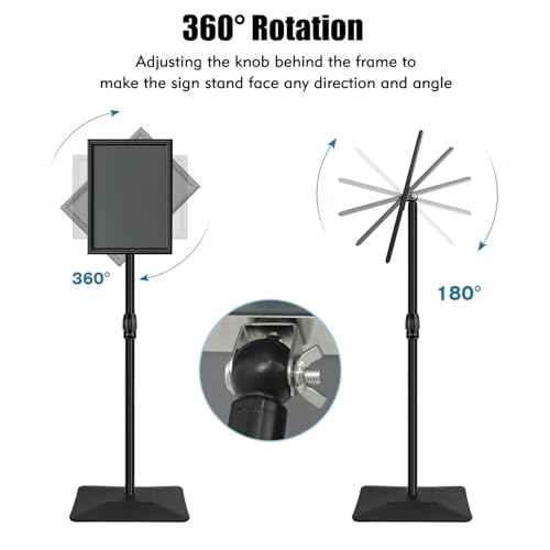 Adjustable Sign Stand for Display, with Upgraded Iron Base, Pedestal Floor Signage Stand Holder for Outdoor or Indoor Advertising (8.5 x 11, Black)
