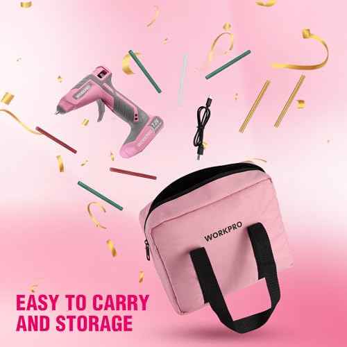 WORKPRO Cordless Hot Glue Gun, 30s Fast Preheating, 7.2V Dual-Temp Glue Gun Kit with 50pcs Glue Gun Sticks, Storage Bag, USB-C Charging Cord, 2600mAh Battery for DIY and Crafting