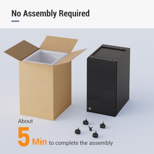 Devaise 3-Drawer File Cabinet with Lock, Fully Assembled Except Casters – Black, 11.8W x 17.1D x 23.6H