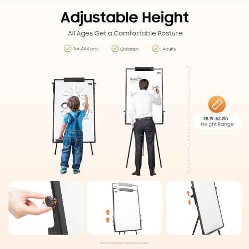 Magnetic Flipchart Stand Whiteboard with Non-Slip Tripod, Magnetic Portable Dry Wipe White Board with Height Adjustable, Foldable Whiteboards Hook Moving Flipchart Paper for School, Office
