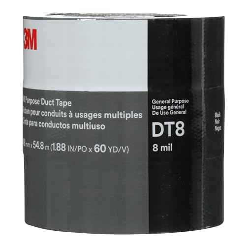 3M Duct Tape DT8, 3 Pack, Industrial Strength, Multi-Use, Black color tape, 1.88" x 60 yd, Tear by Hand, Professional Grade Adhesive, Perfect for HVAC, Bundling, Moisture Proofing, and Reinforcing