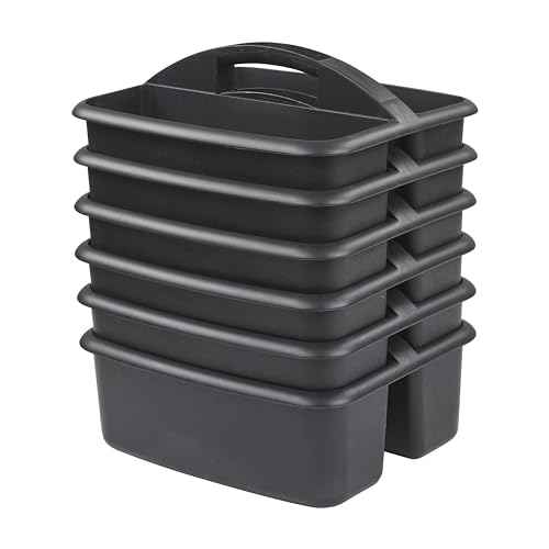 ECR4Kids 2-Compartment Storage Caddy, Storage Organizer, Black, 6-Pack