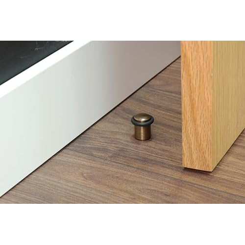 Pack of 2 EVI Door Stoppers | Leather Brass Floor Door Stop - Screw Fastening - Protector Rubber - 0.95 x 1.38 Inch Door Stop