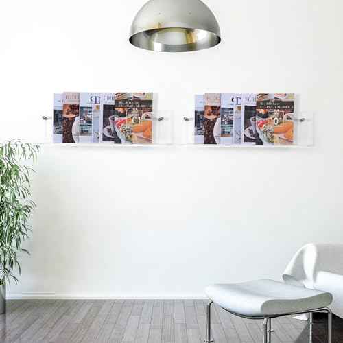 2 Pack 24 Inch Clear Acrylic Magazine Holder, Floating Brochure Display, Invisible Record Holder Magazine Rack, Hanging Bookshelf Literature for Waiting Room, Office, Home